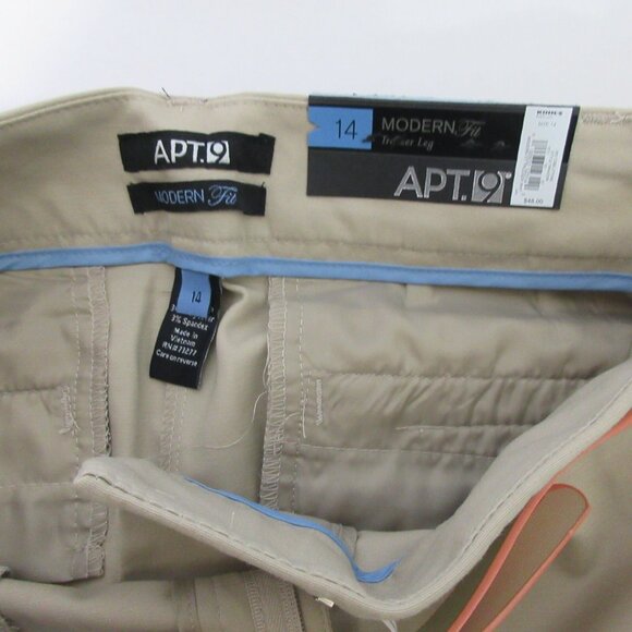 Apt 9 Career Slacks Size 14 Tan Dress Pants Modern Fit Trouser Leg Stretch NWT - Picture 3 of 7